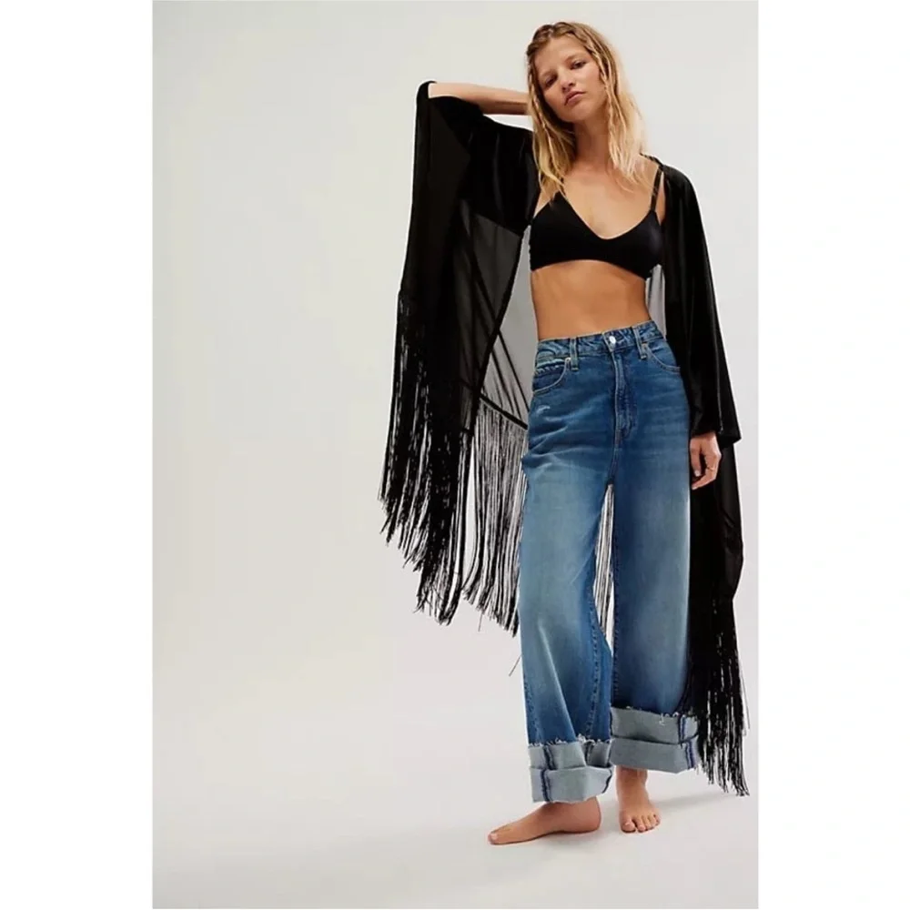 Free People Velvet Dreams Fringe Kimono
